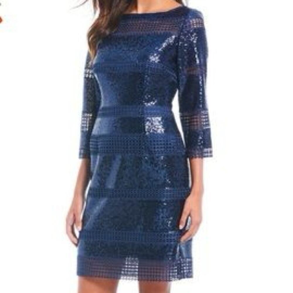 NWT Alex Marie Sequin Sheath Silhouette Midnight Cocktail Blue Dress Size 6